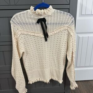 Zara Elegant Cream Sweater with Black Bow Detail size large